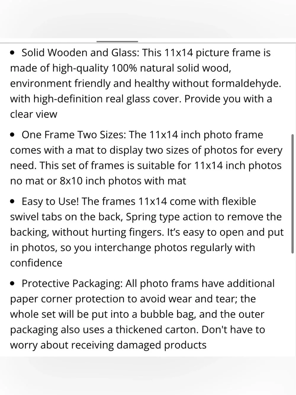WHITE Solid Wood and Glass Picture Frame 11x14” (matted to 8x10”)